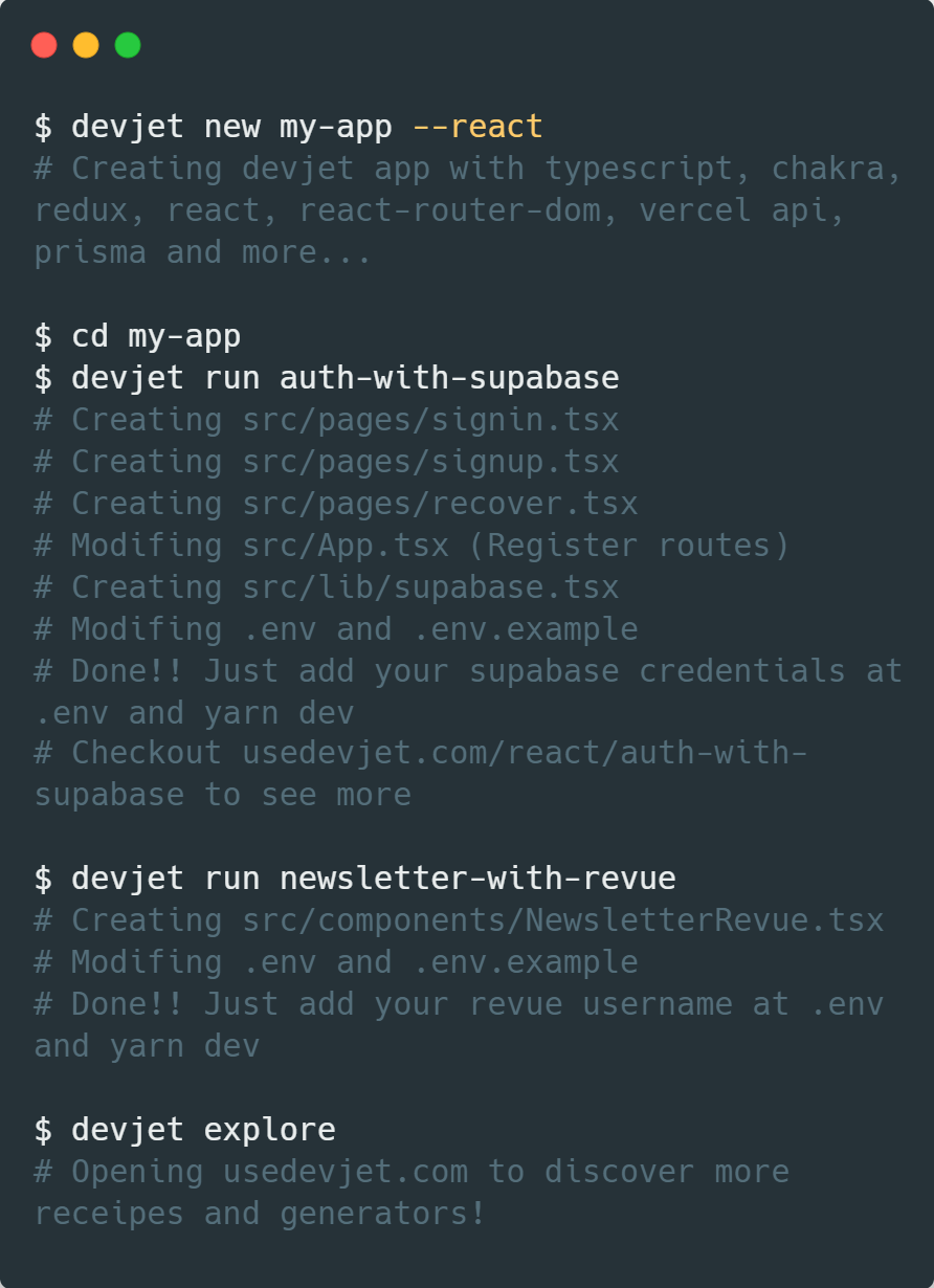 devjet console interaction example